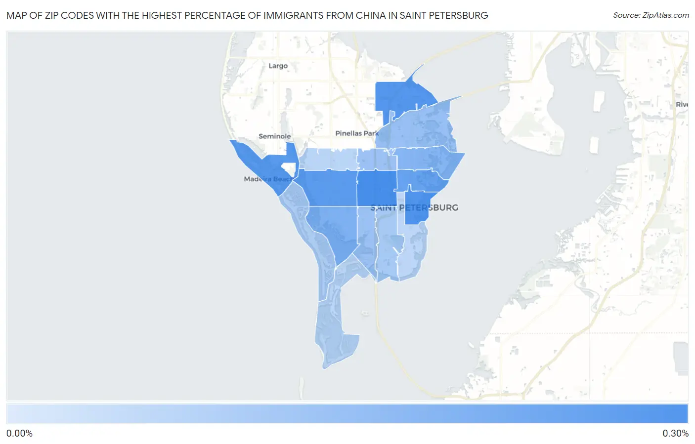 Zip Codes with the Highest Percentage of Immigrants from China in Saint Petersburg Map