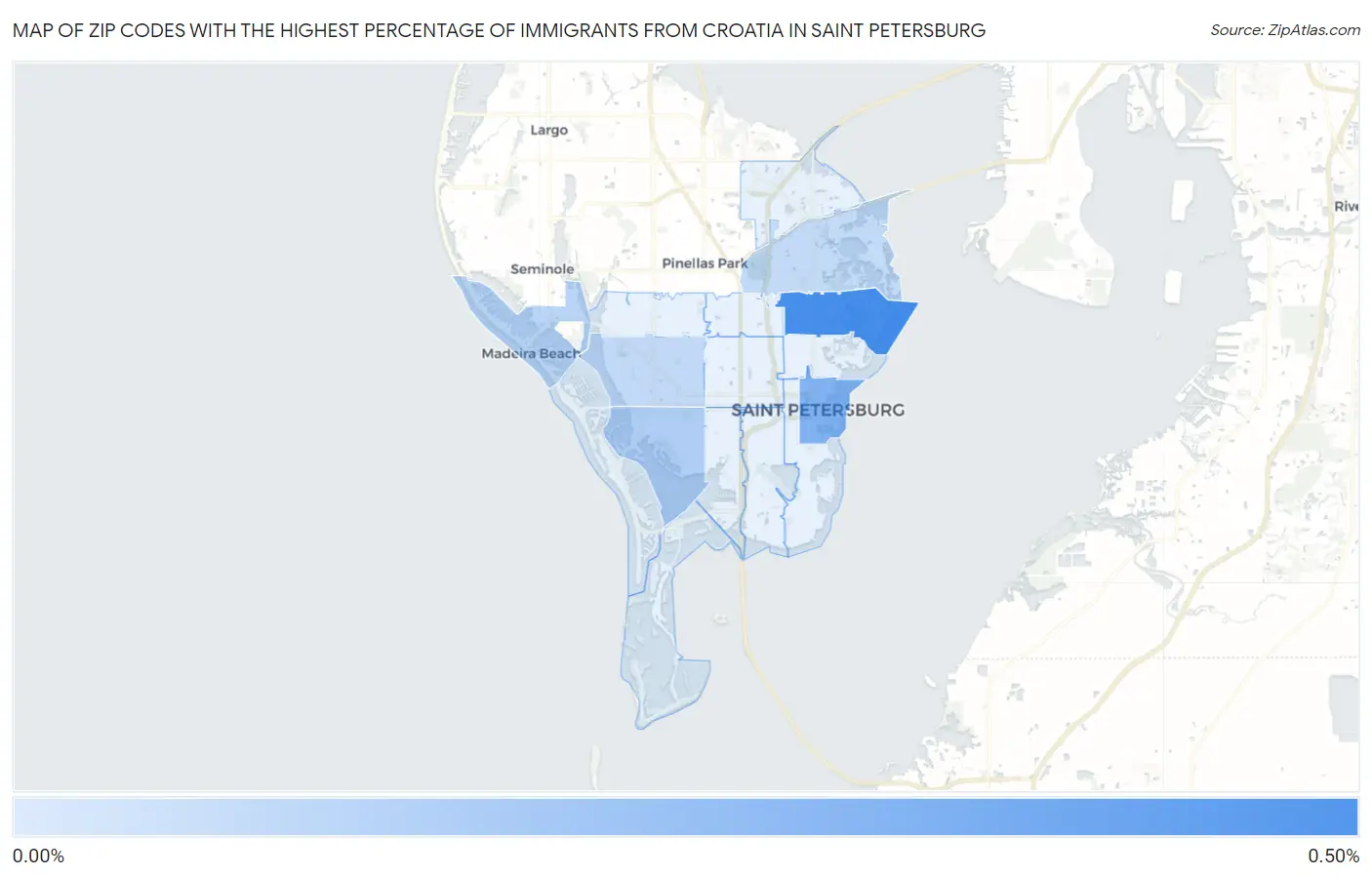 Zip Codes with the Highest Percentage of Immigrants from Croatia in Saint Petersburg Map