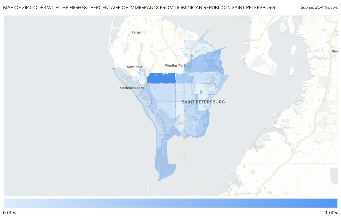 Zip Codes with the Highest Percentage of Immigrants from Dominican Republic in Saint Petersburg Map