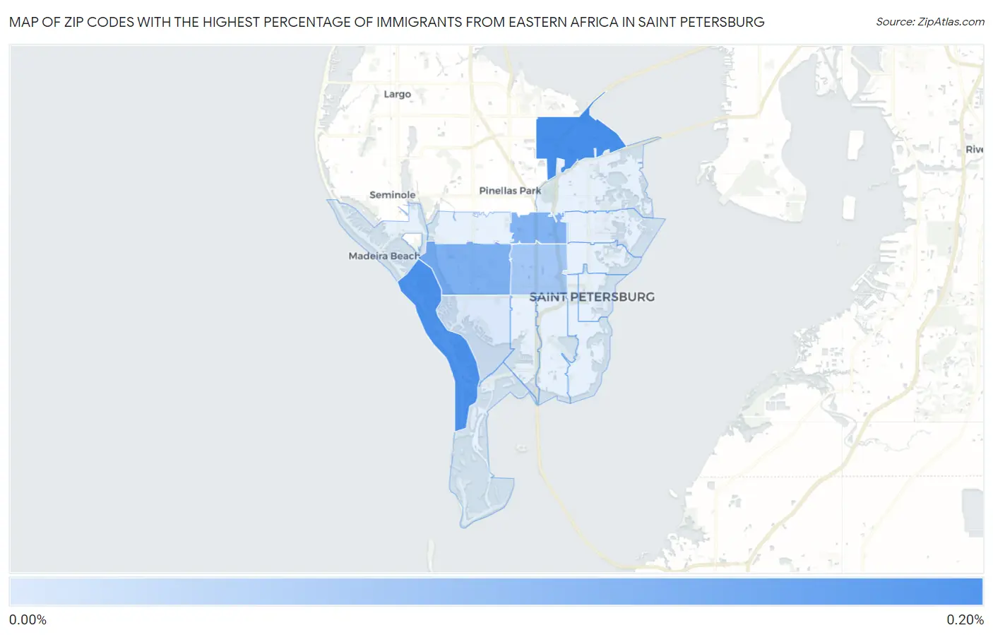 Zip Codes with the Highest Percentage of Immigrants from Eastern Africa in Saint Petersburg Map