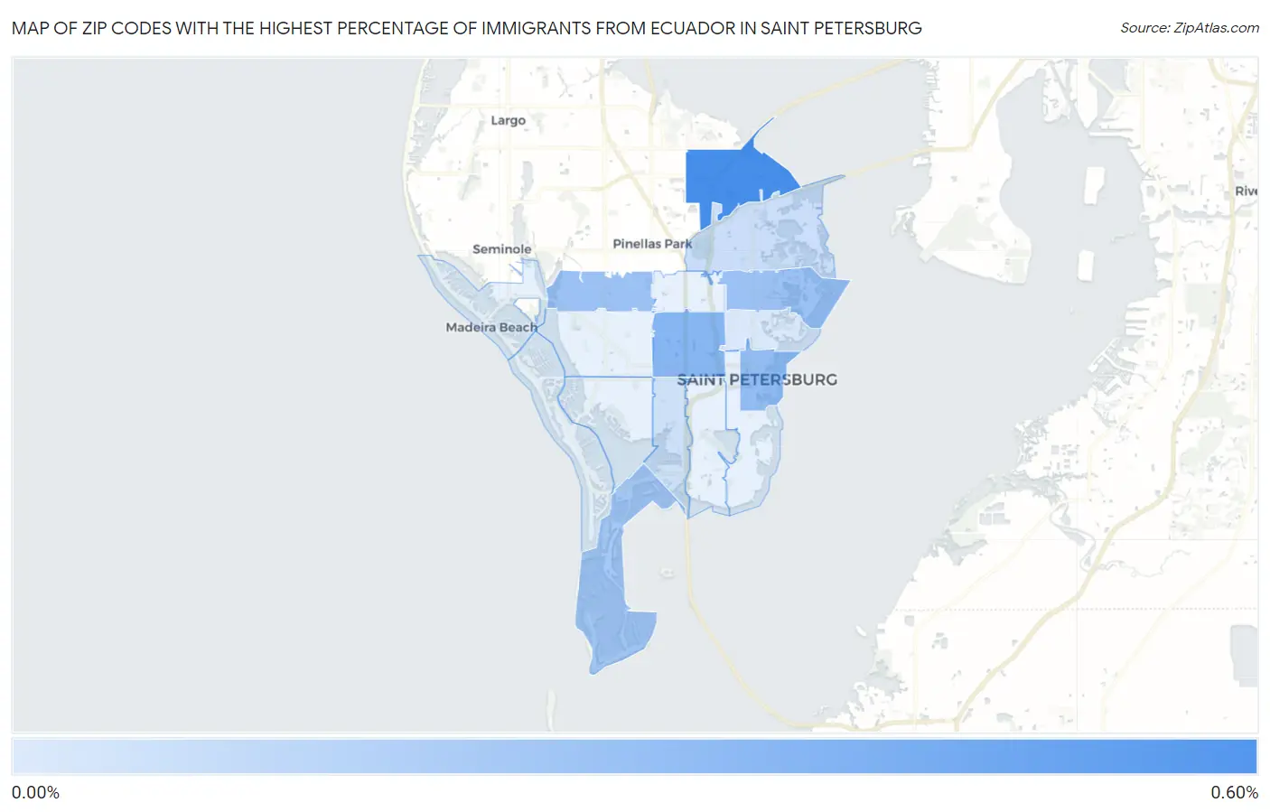 Zip Codes with the Highest Percentage of Immigrants from Ecuador in Saint Petersburg Map