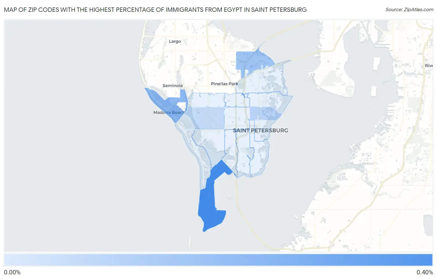 Zip Codes with the Highest Percentage of Immigrants from Egypt in Saint Petersburg Map
