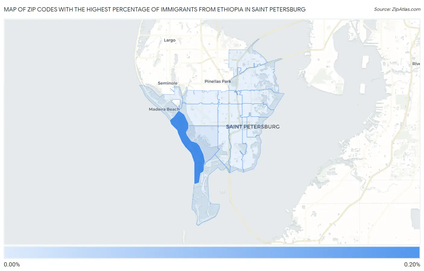 Zip Codes with the Highest Percentage of Immigrants from Ethiopia in Saint Petersburg Map