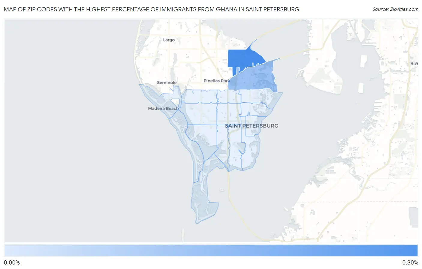 Zip Codes with the Highest Percentage of Immigrants from Ghana in Saint Petersburg Map