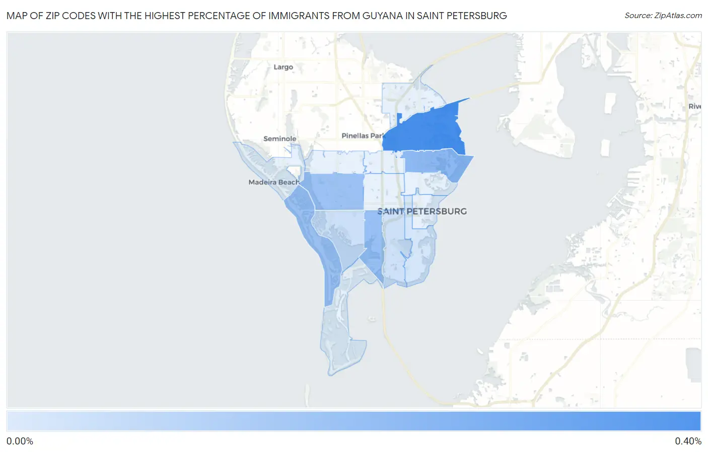 Zip Codes with the Highest Percentage of Immigrants from Guyana in Saint Petersburg Map