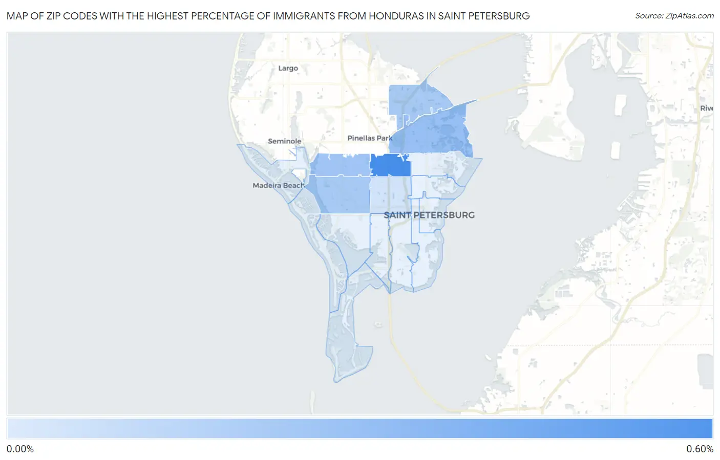Zip Codes with the Highest Percentage of Immigrants from Honduras in Saint Petersburg Map