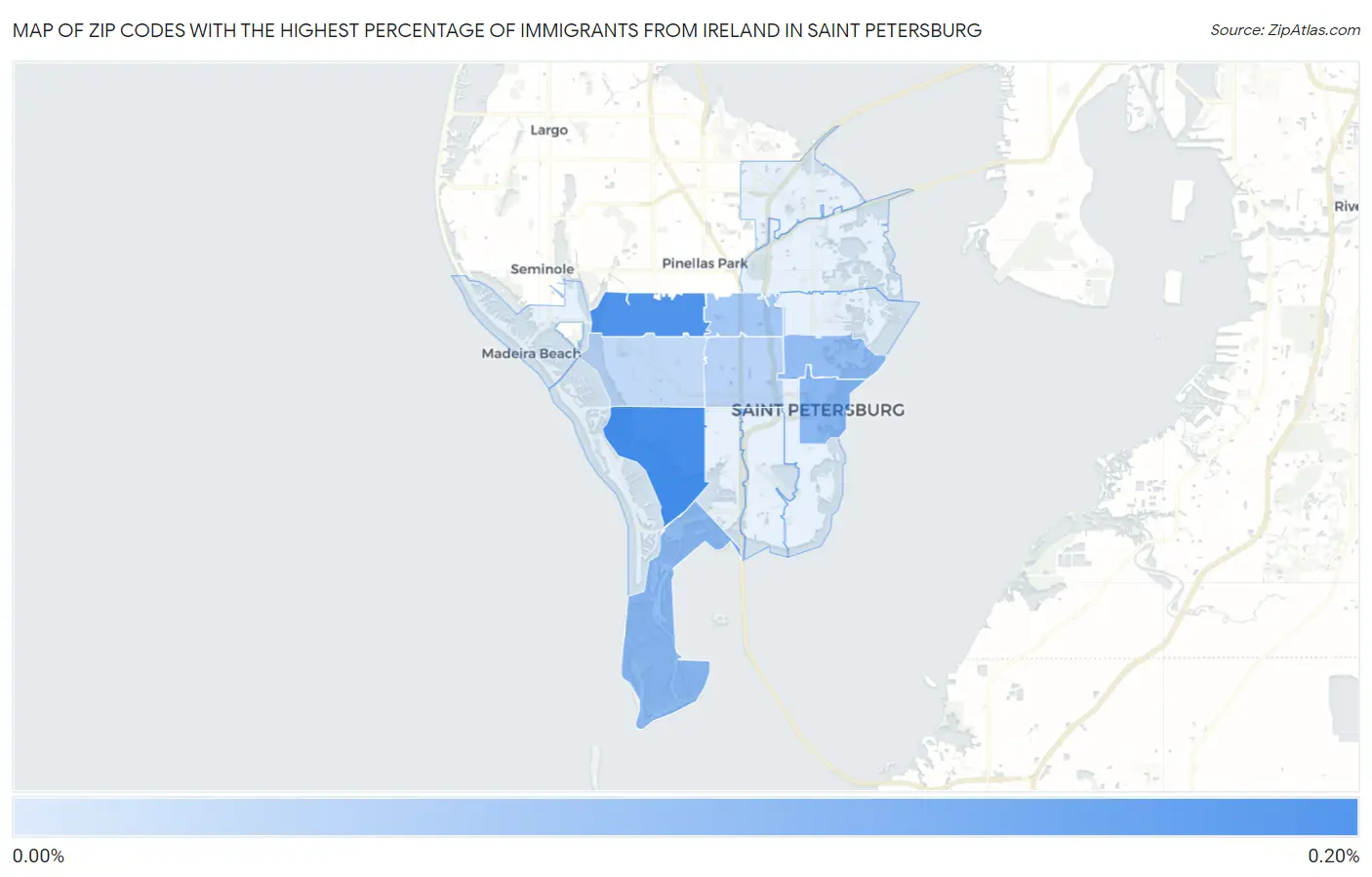 Zip Codes with the Highest Percentage of Immigrants from Ireland in Saint Petersburg Map