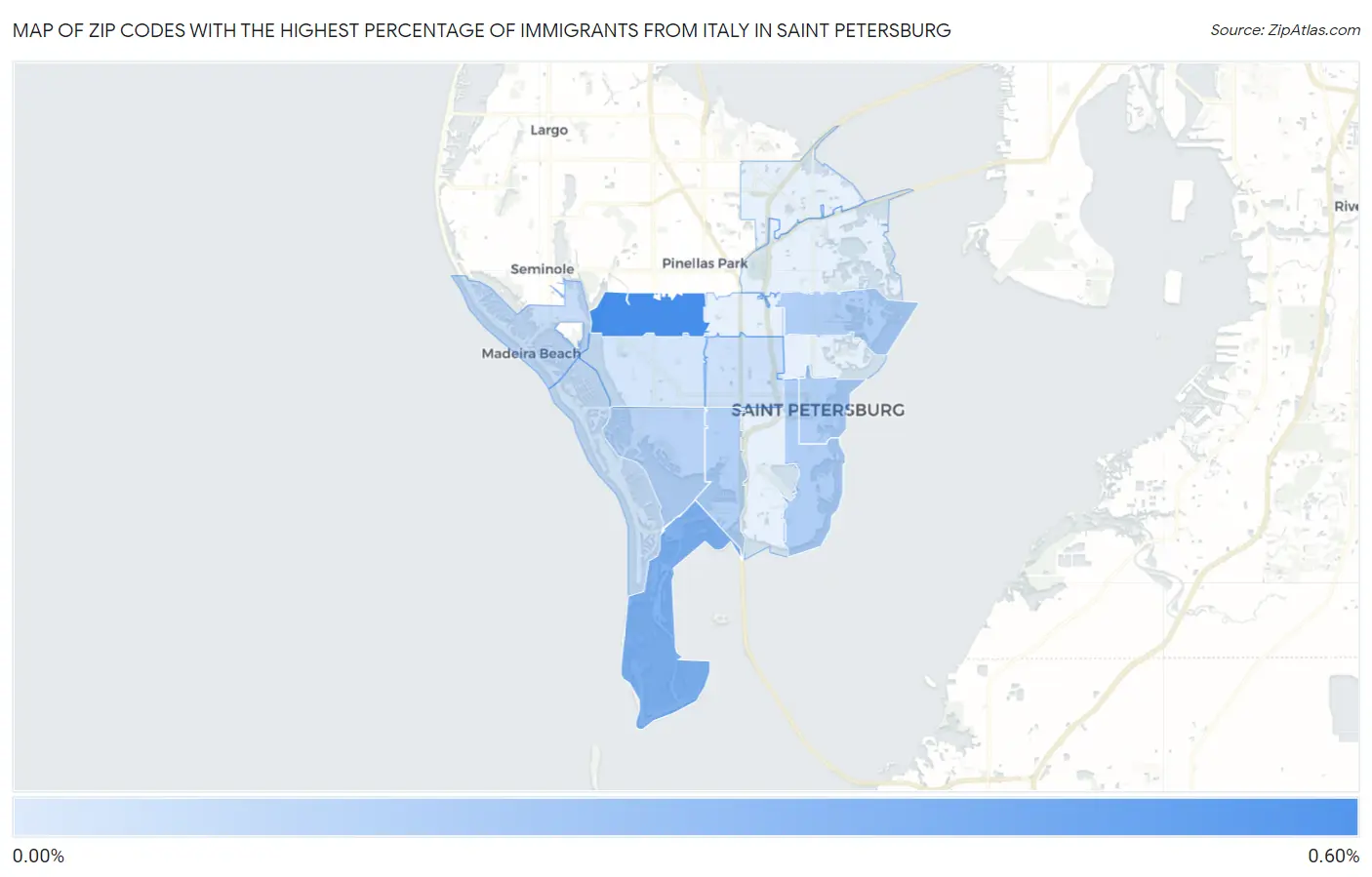 Zip Codes with the Highest Percentage of Immigrants from Italy in Saint Petersburg Map