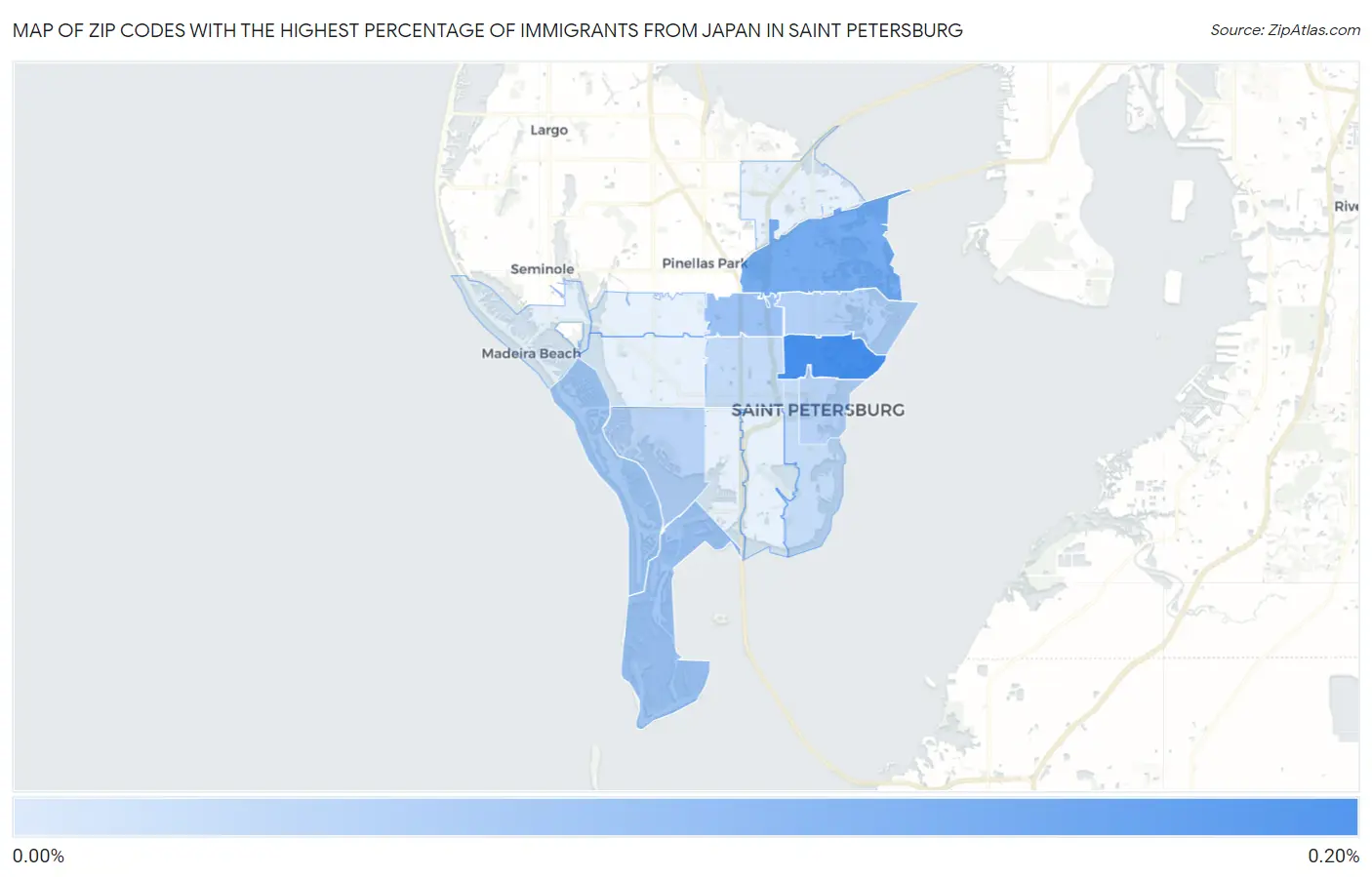 Zip Codes with the Highest Percentage of Immigrants from Japan in Saint Petersburg Map