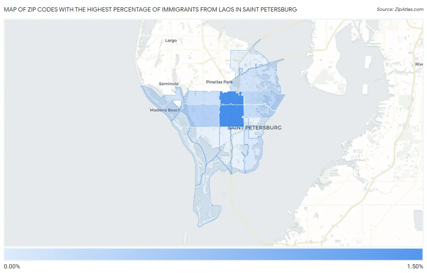 Zip Codes with the Highest Percentage of Immigrants from Laos in Saint Petersburg Map