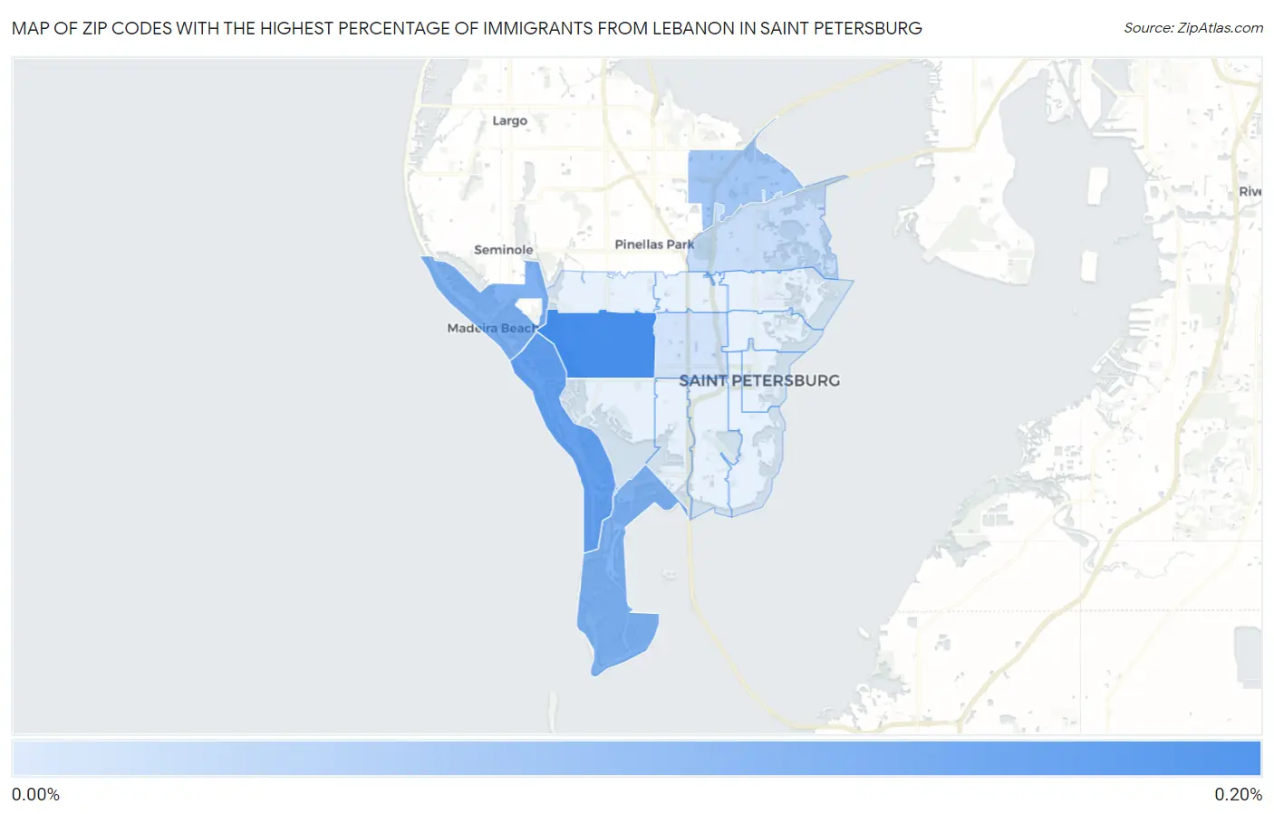 Zip Codes with the Highest Percentage of Immigrants from Lebanon in Saint Petersburg Map
