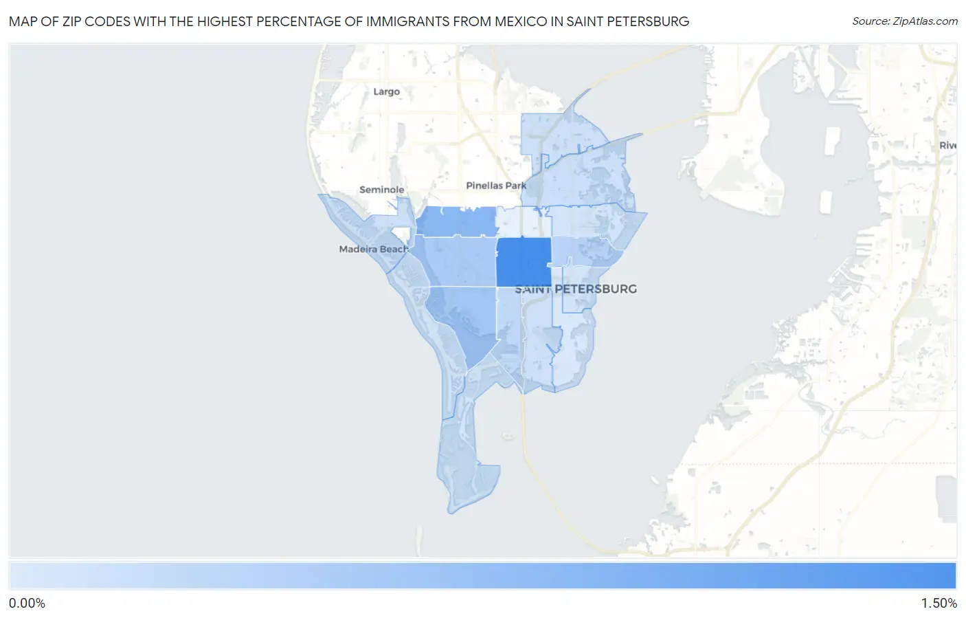 Zip Codes with the Highest Percentage of Immigrants from Mexico in Saint Petersburg Map