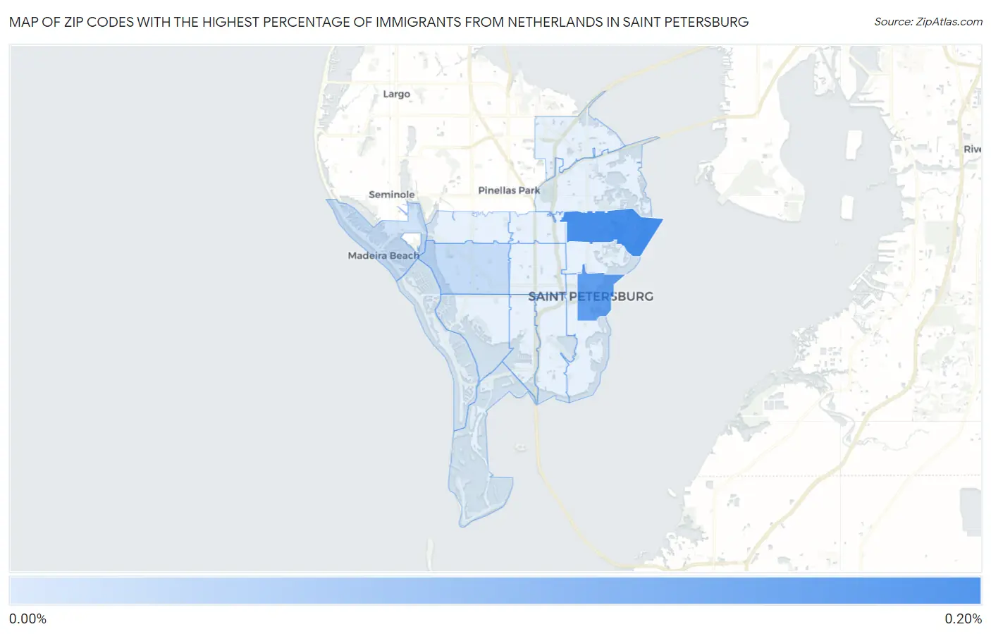 Zip Codes with the Highest Percentage of Immigrants from Netherlands in Saint Petersburg Map
