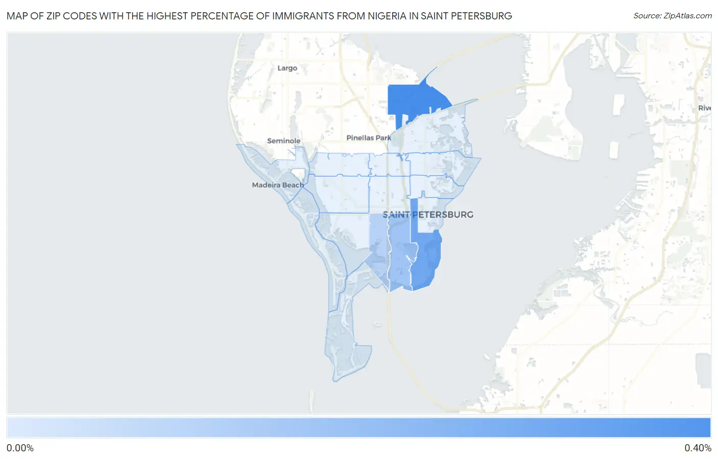 Zip Codes with the Highest Percentage of Immigrants from Nigeria in Saint Petersburg Map