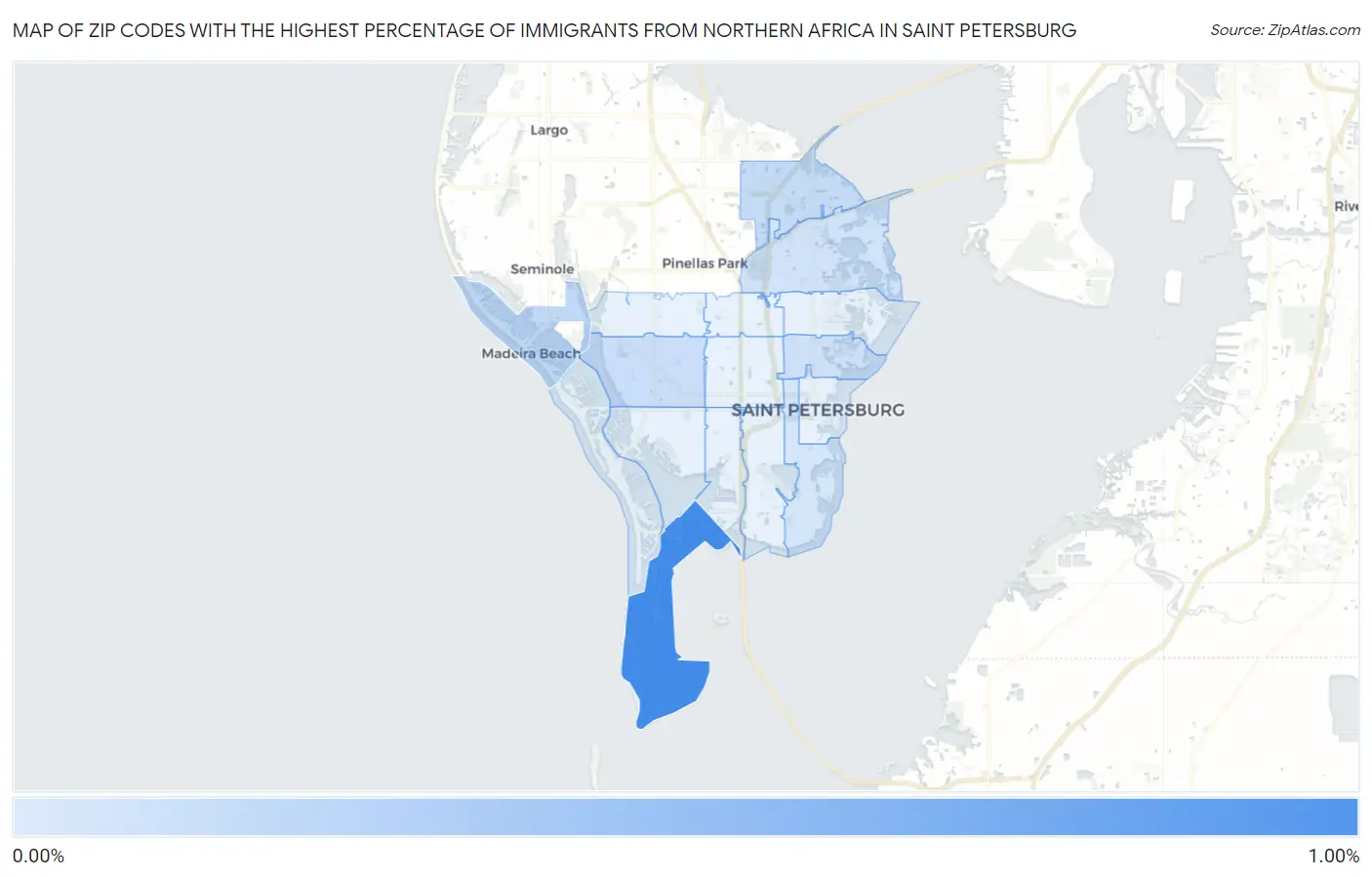 Zip Codes with the Highest Percentage of Immigrants from Northern Africa in Saint Petersburg Map