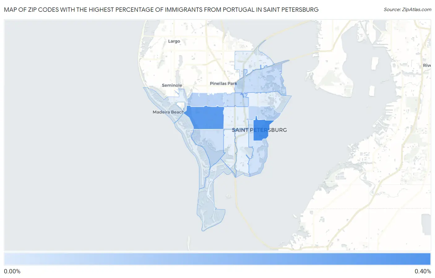 Zip Codes with the Highest Percentage of Immigrants from Portugal in Saint Petersburg Map
