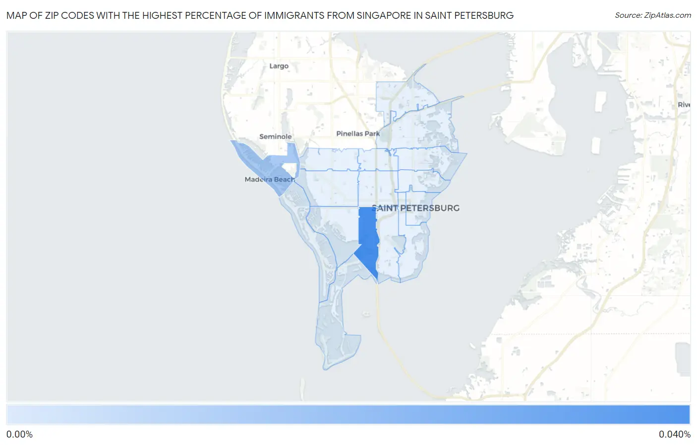 Zip Codes with the Highest Percentage of Immigrants from Singapore in Saint Petersburg Map
