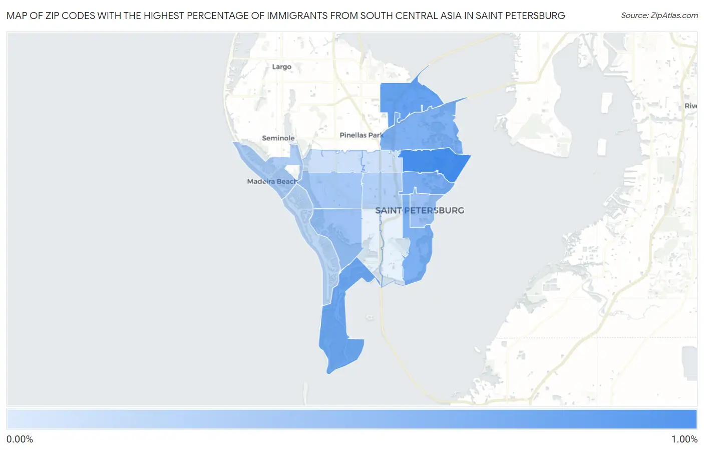 Zip Codes with the Highest Percentage of Immigrants from South Central Asia in Saint Petersburg Map
