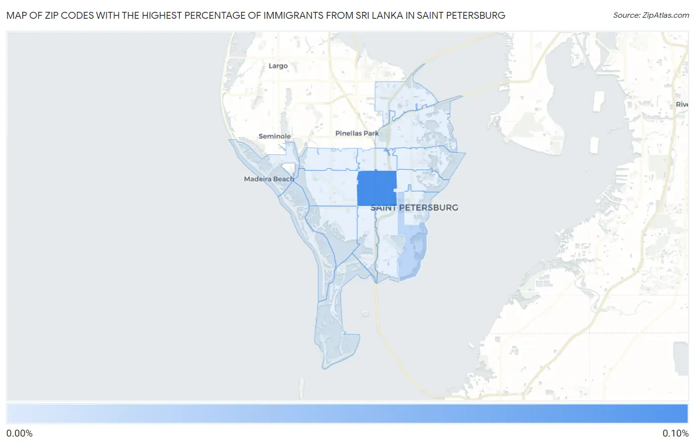Zip Codes with the Highest Percentage of Immigrants from Sri Lanka in Saint Petersburg Map