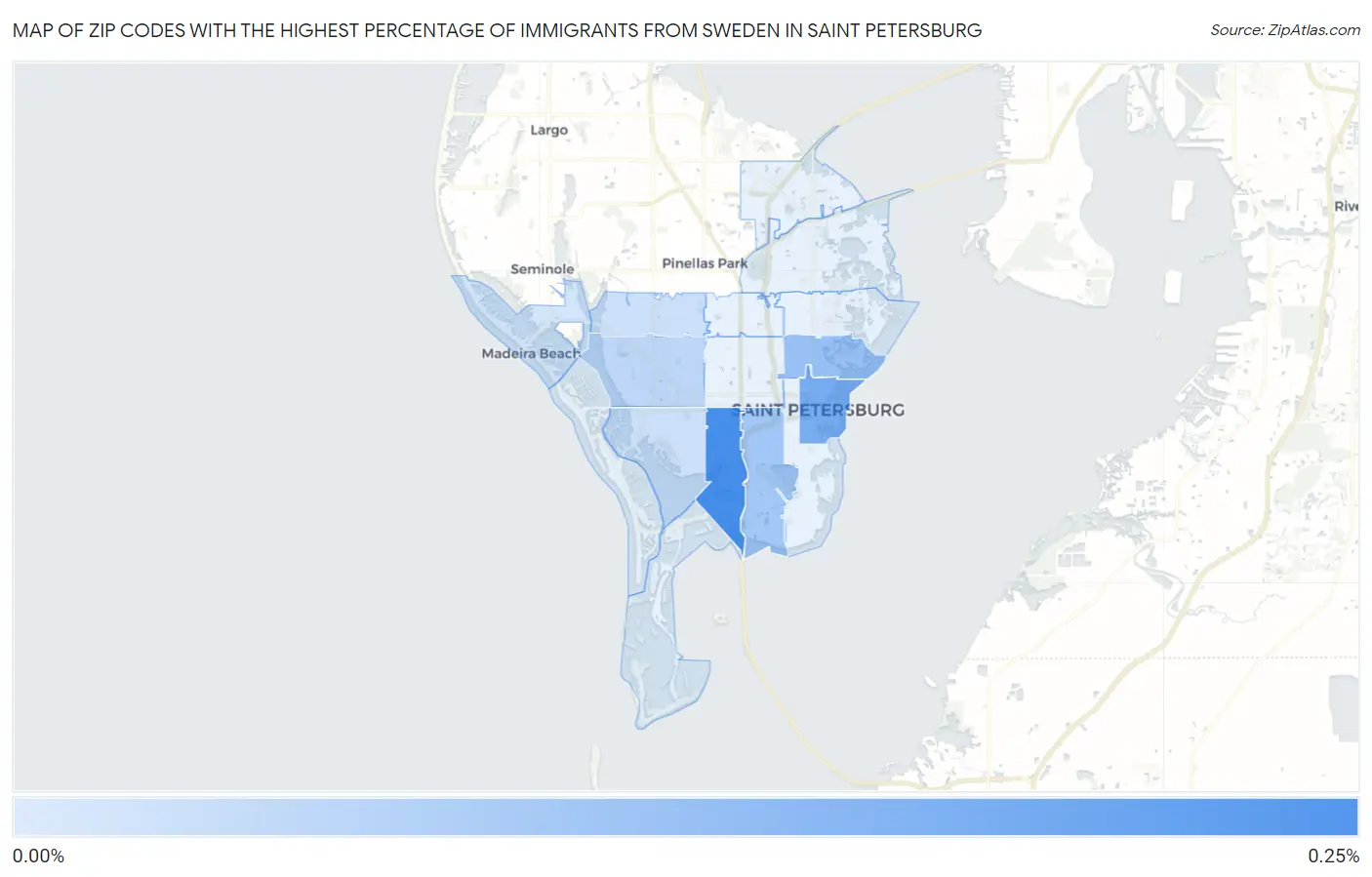Zip Codes with the Highest Percentage of Immigrants from Sweden in Saint Petersburg Map