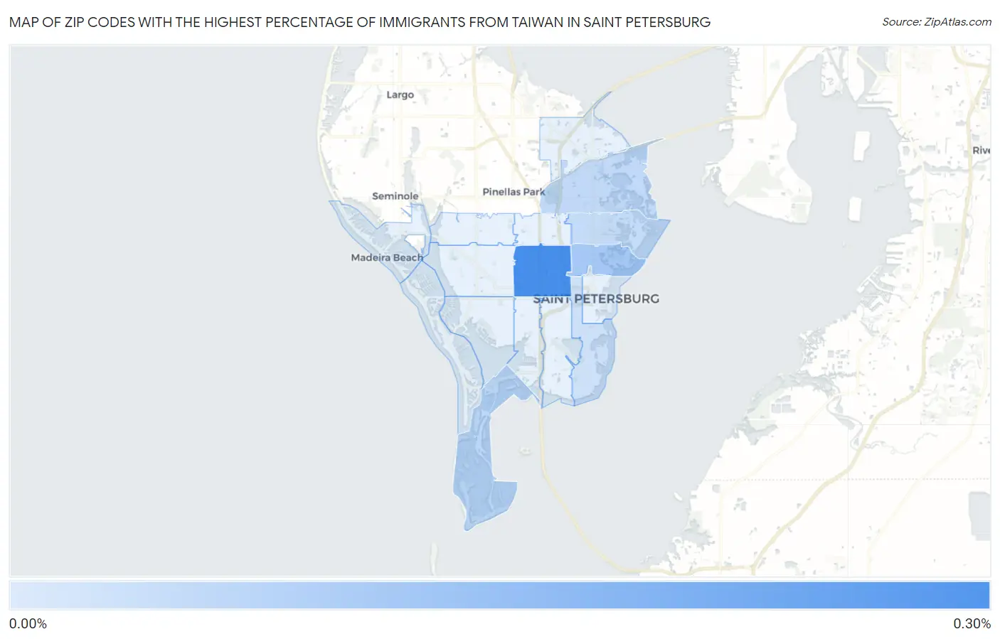Zip Codes with the Highest Percentage of Immigrants from Taiwan in Saint Petersburg Map