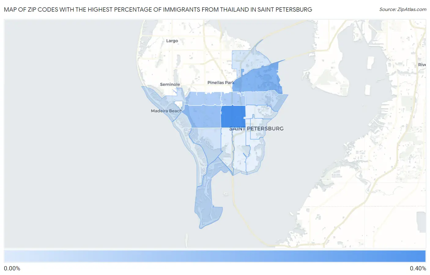 Zip Codes with the Highest Percentage of Immigrants from Thailand in Saint Petersburg Map