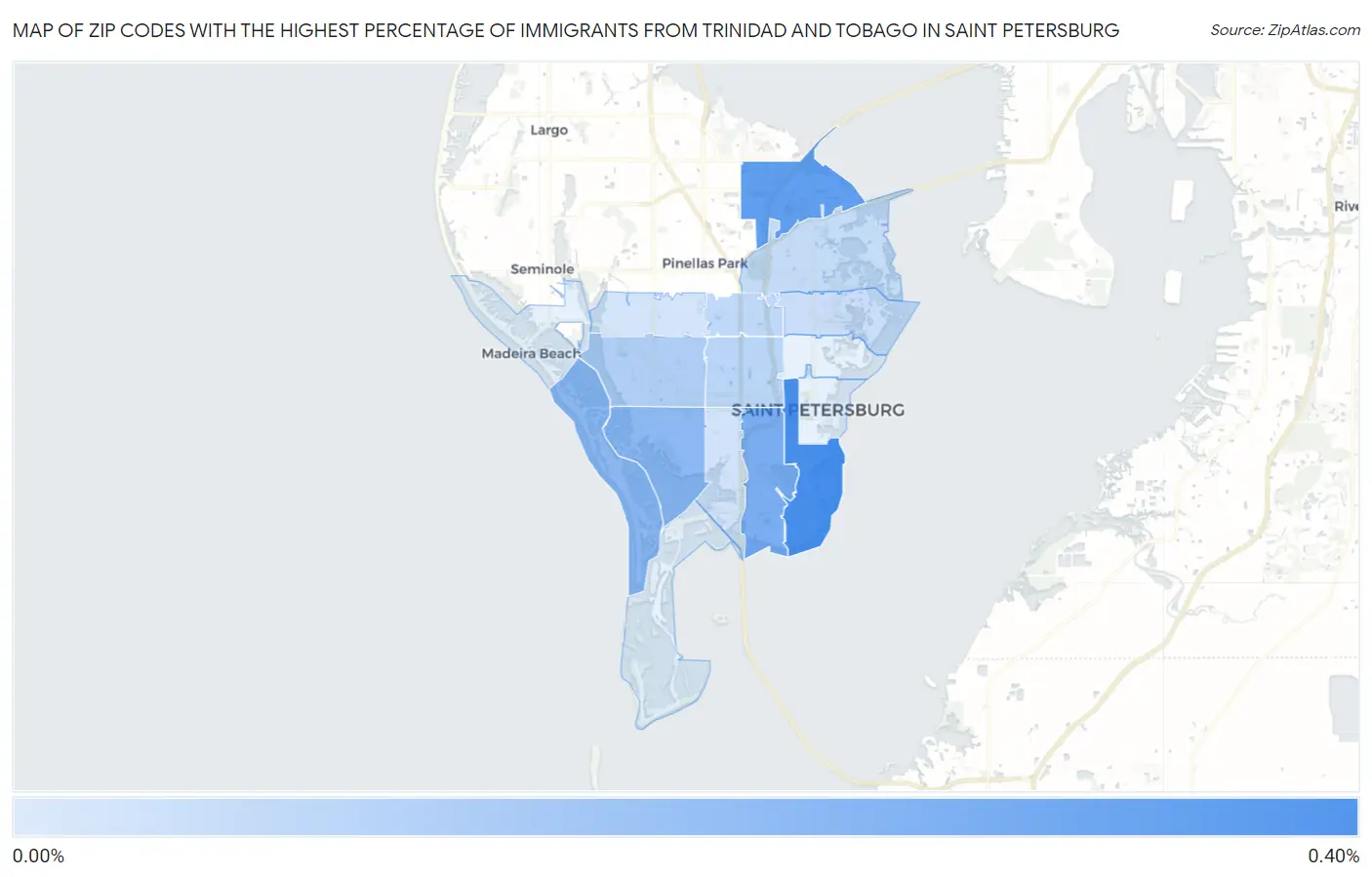 Zip Codes with the Highest Percentage of Immigrants from Trinidad and Tobago in Saint Petersburg Map