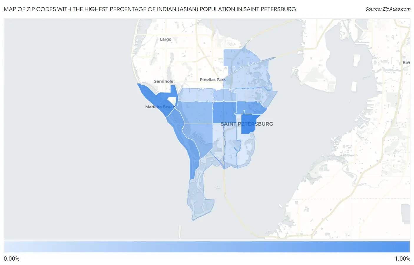 Zip Codes with the Highest Percentage of Indian (Asian) Population in Saint Petersburg Map