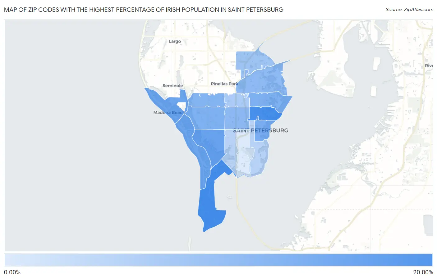 Zip Codes with the Highest Percentage of Irish Population in Saint Petersburg Map