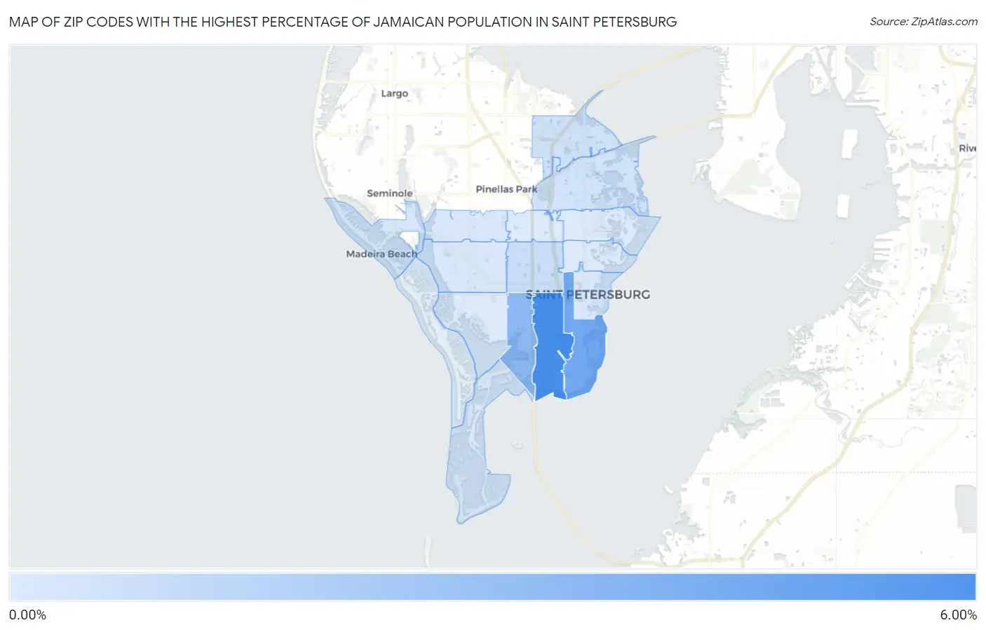 Zip Codes with the Highest Percentage of Jamaican Population in Saint Petersburg Map