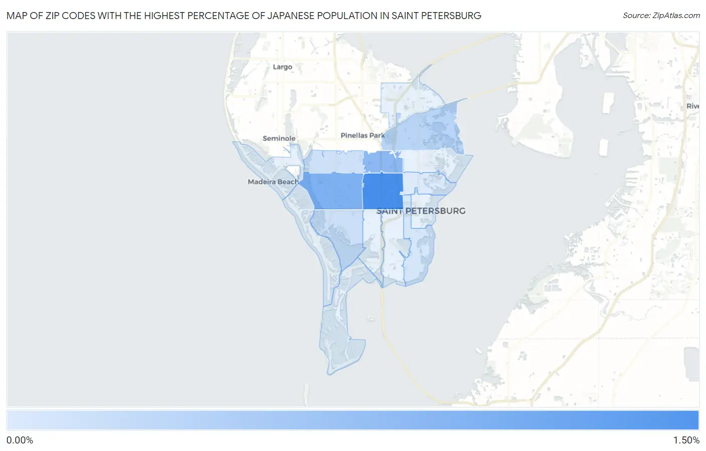 Zip Codes with the Highest Percentage of Japanese Population in Saint Petersburg Map