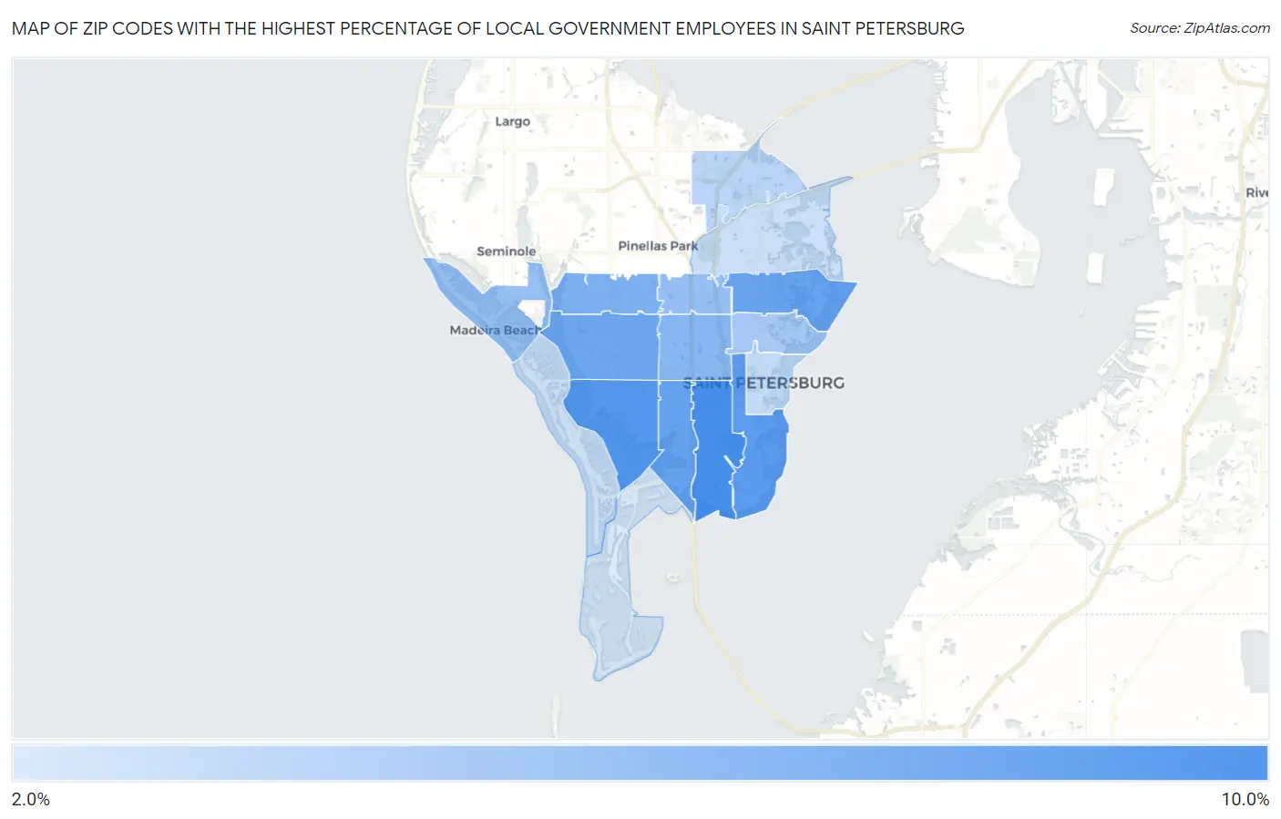 Zip Codes with the Highest Percentage of Local Government Employees in Saint Petersburg Map