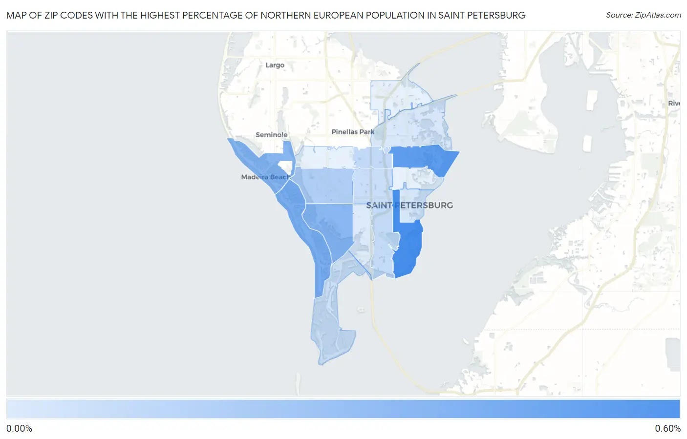 Zip Codes with the Highest Percentage of Northern European Population in Saint Petersburg Map