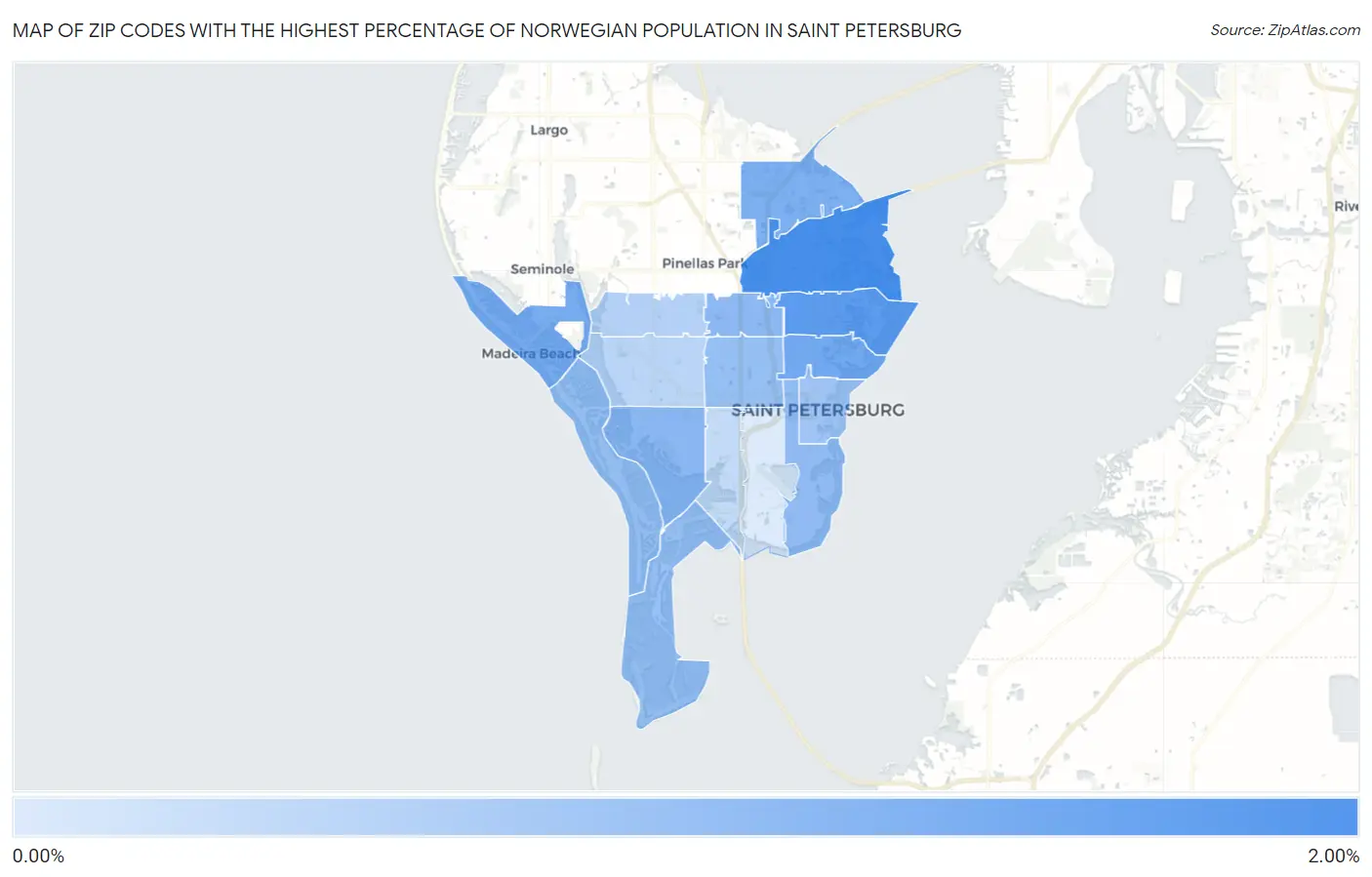 Zip Codes with the Highest Percentage of Norwegian Population in Saint Petersburg Map