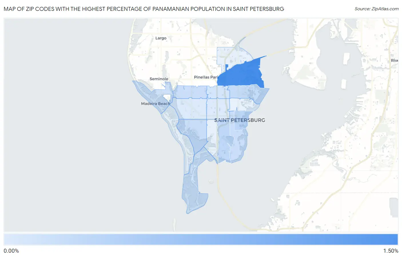 Zip Codes with the Highest Percentage of Panamanian Population in Saint Petersburg Map