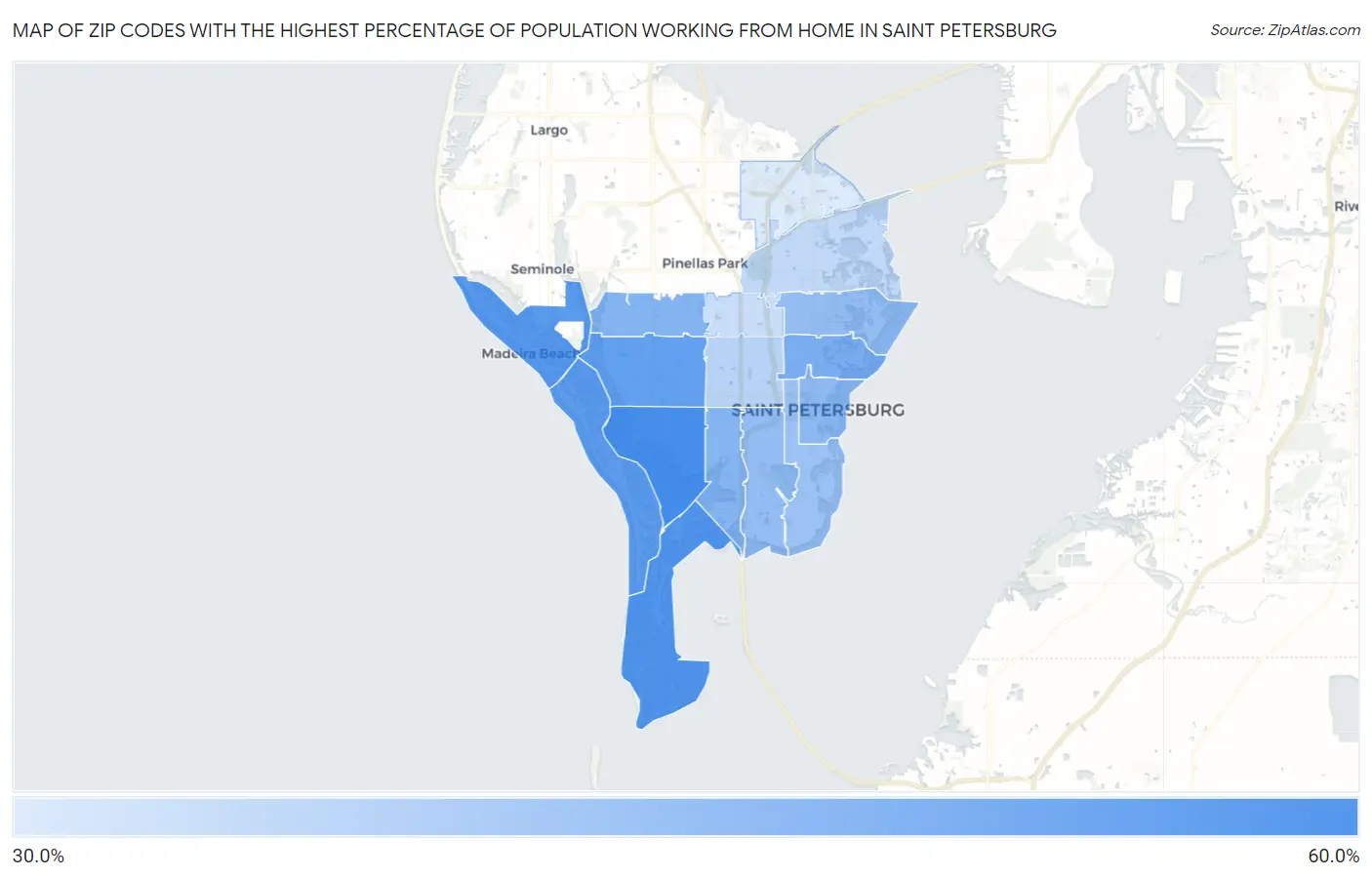 Zip Codes with the Highest Percentage of Population Working from Home in Saint Petersburg Map