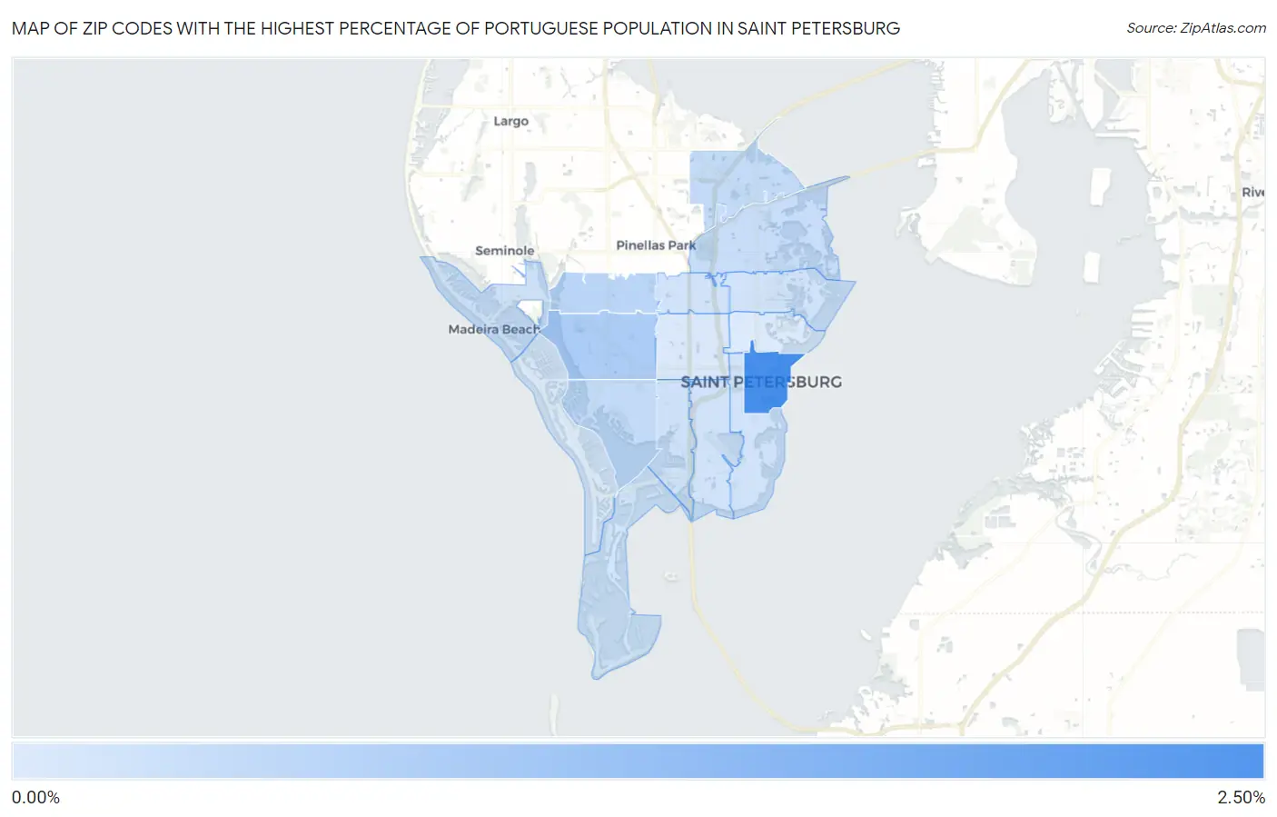 Zip Codes with the Highest Percentage of Portuguese Population in Saint Petersburg Map