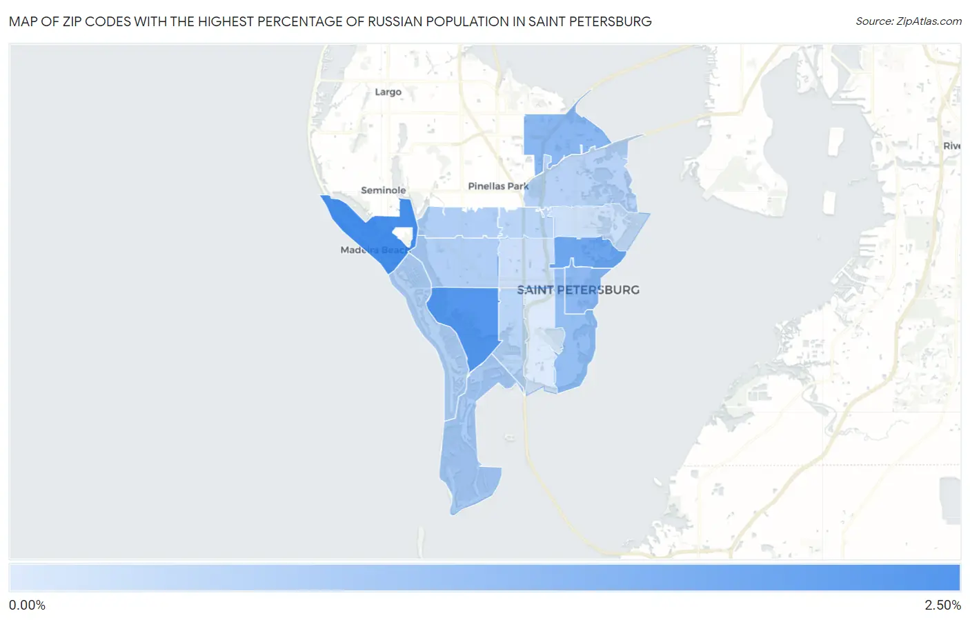 Zip Codes with the Highest Percentage of Russian Population in Saint Petersburg Map