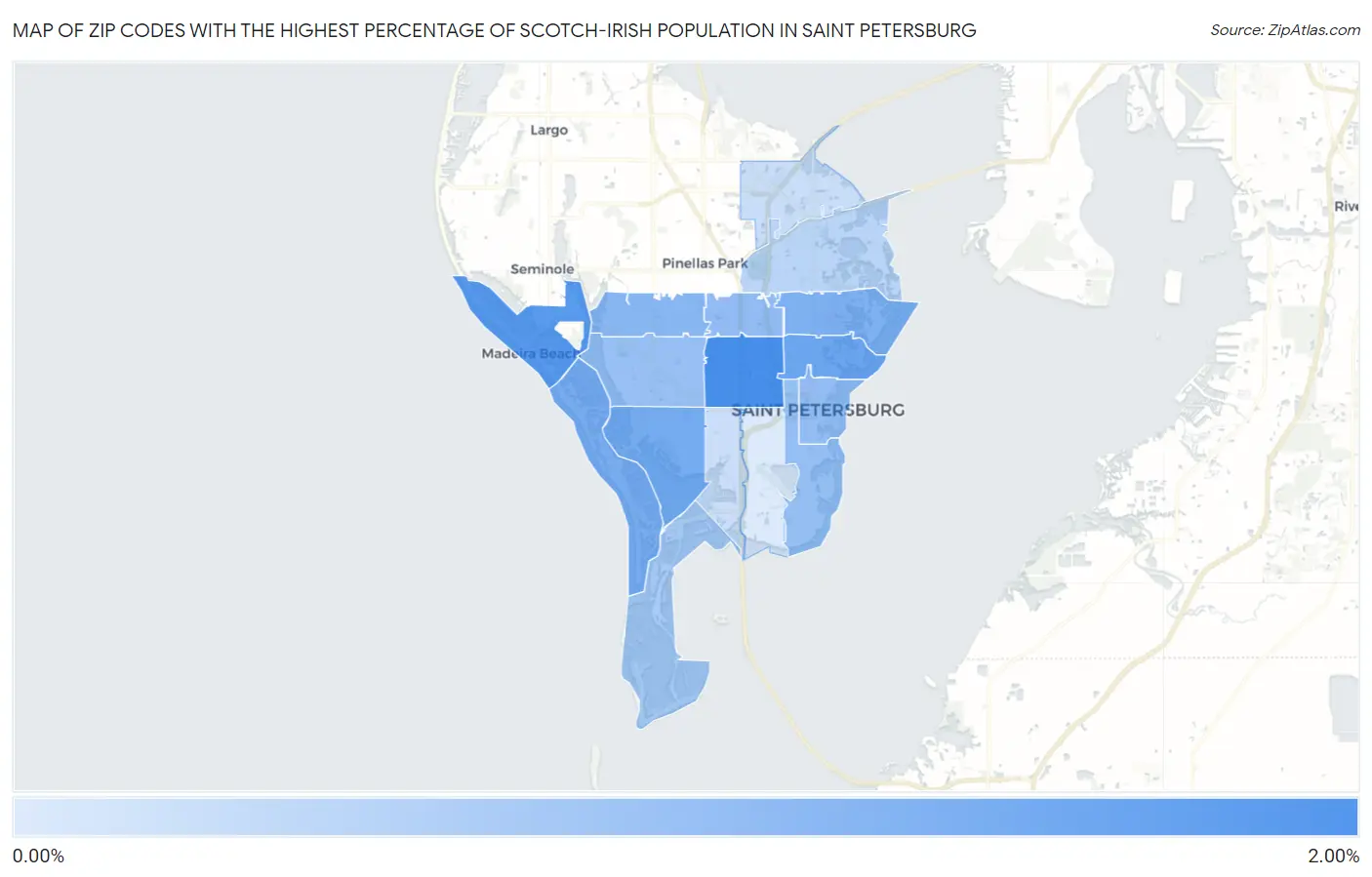 Zip Codes with the Highest Percentage of Scotch-Irish Population in Saint Petersburg Map