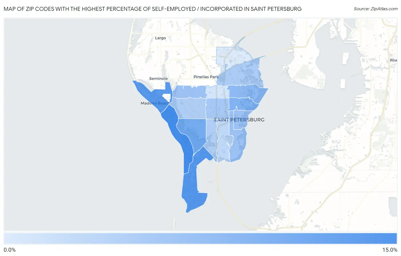 Zip Codes with the Highest Percentage of Self-Employed / Incorporated in Saint Petersburg Map