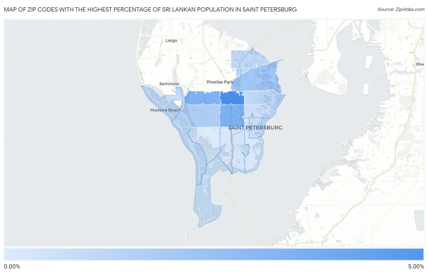Zip Codes with the Highest Percentage of Sri Lankan Population in Saint Petersburg Map