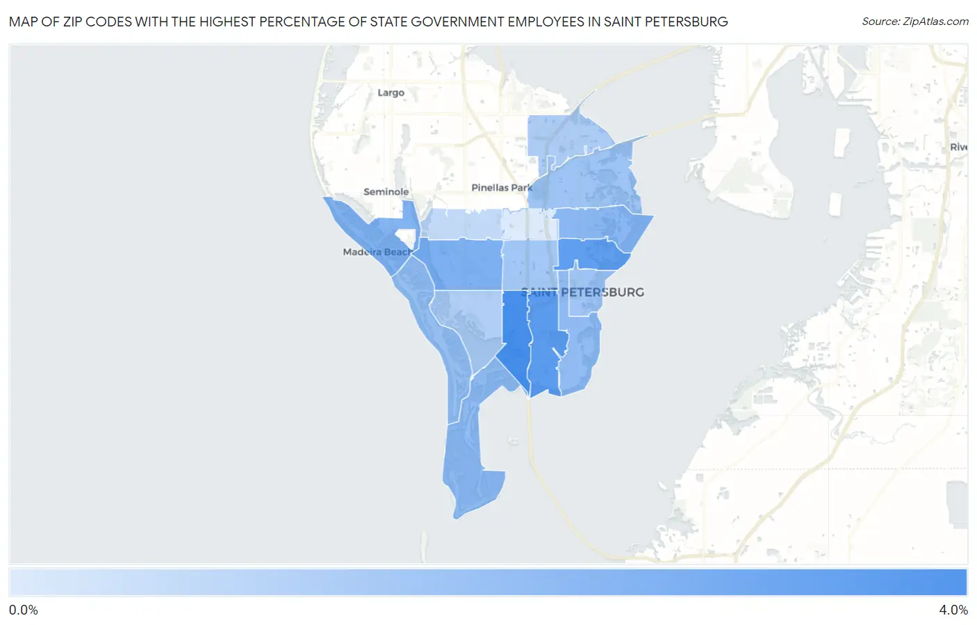 Zip Codes with the Highest Percentage of State Government Employees in Saint Petersburg Map