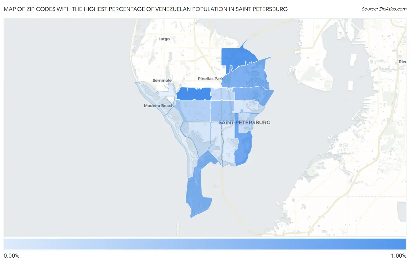 Zip Codes with the Highest Percentage of Venezuelan Population in Saint Petersburg Map