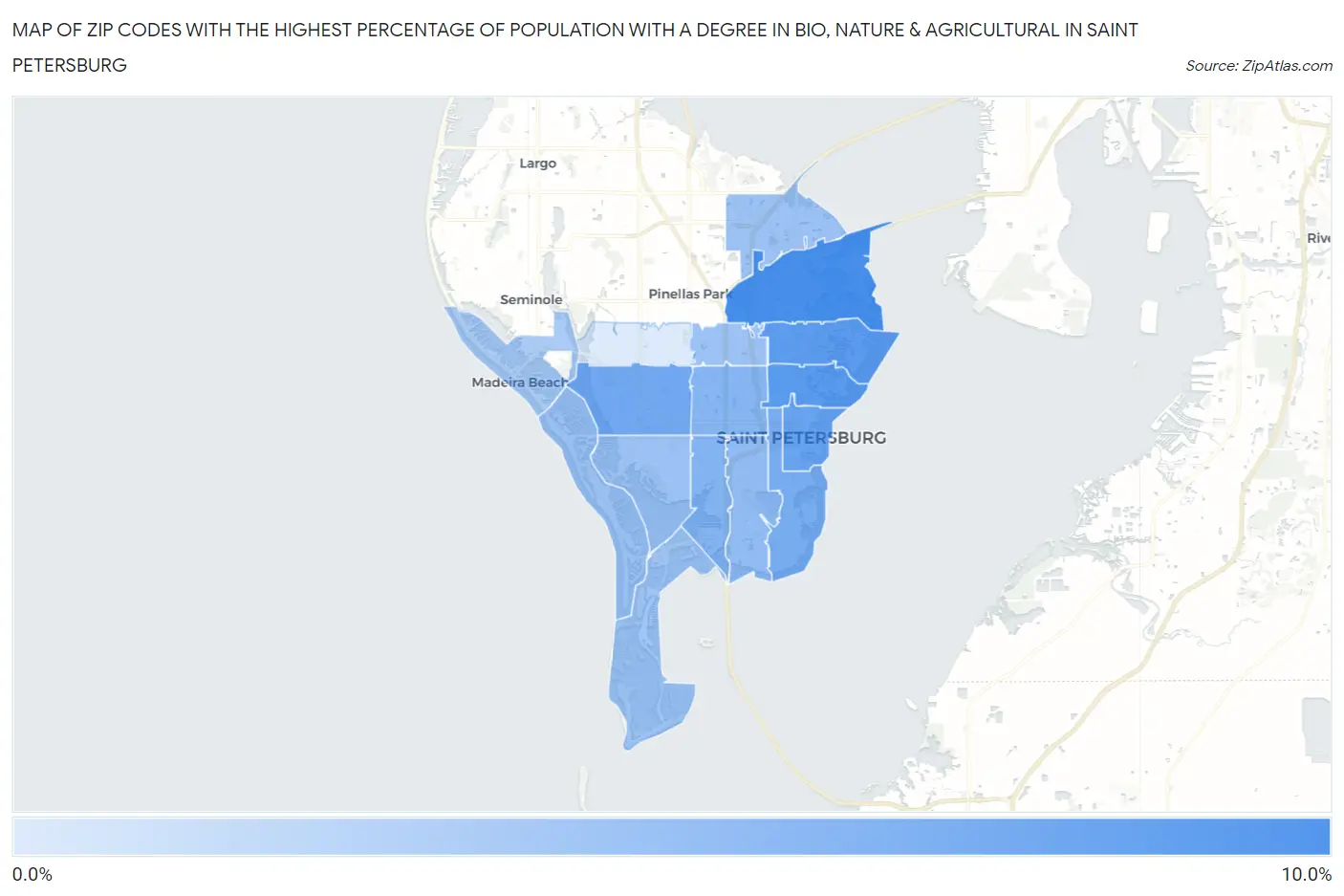Zip Codes with the Highest Percentage of Population with a Degree in Bio, Nature & Agricultural in Saint Petersburg Map