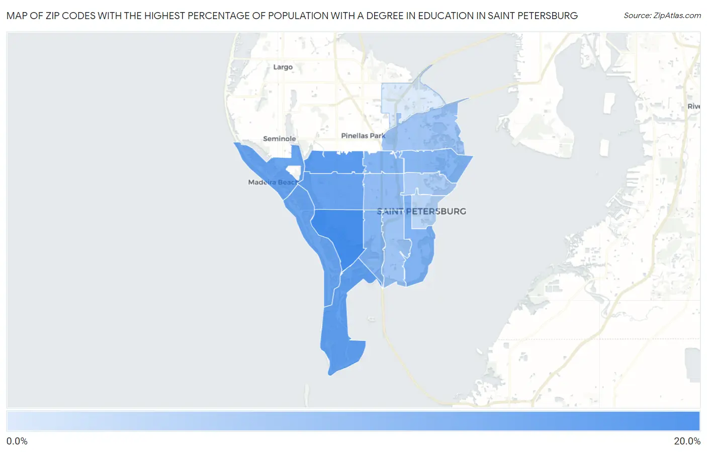 Zip Codes with the Highest Percentage of Population with a Degree in Education in Saint Petersburg Map