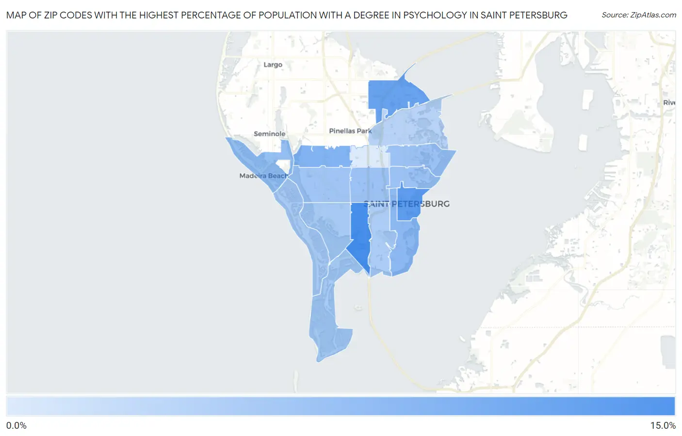 Zip Codes with the Highest Percentage of Population with a Degree in Psychology in Saint Petersburg Map