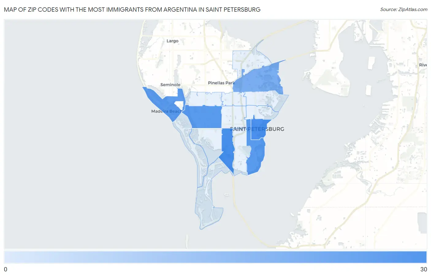 Zip Codes with the Most Immigrants from Argentina in Saint Petersburg Map