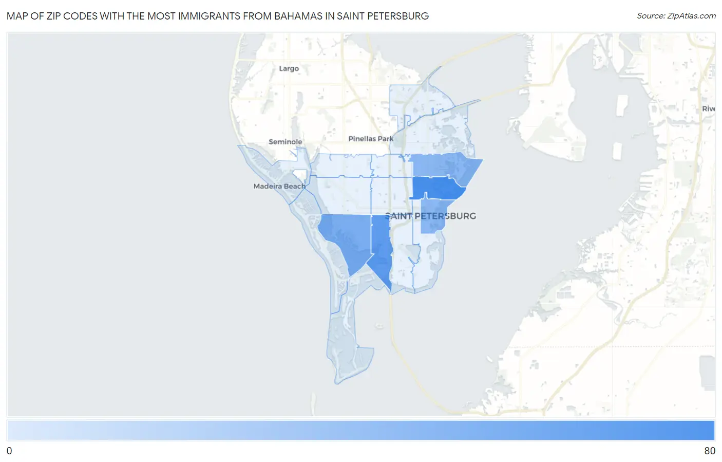 Zip Codes with the Most Immigrants from Bahamas in Saint Petersburg Map