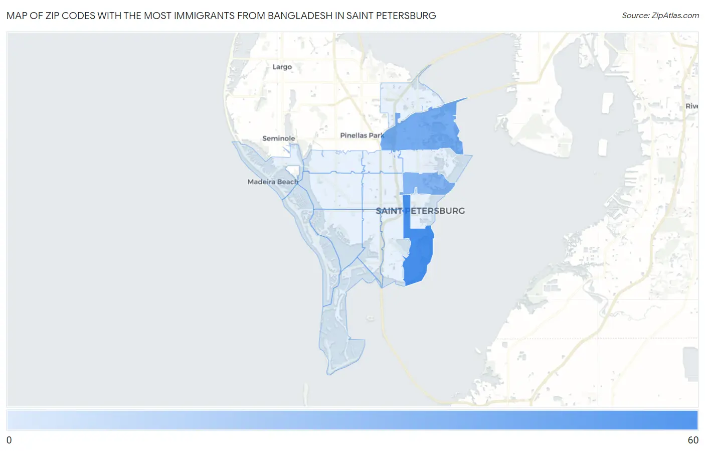 Zip Codes with the Most Immigrants from Bangladesh in Saint Petersburg Map
