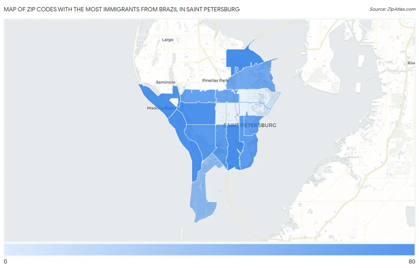 Zip Codes with the Most Immigrants from Brazil in Saint Petersburg Map